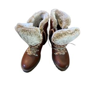 Women's Brown Faux Fur Lined Lace Up Winter Snow Boots Size 6.5‎